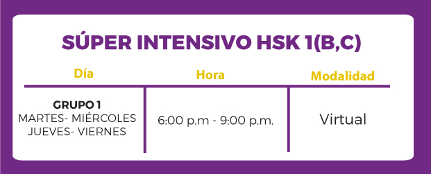 Horarios de HSK 1B y HSK 1C